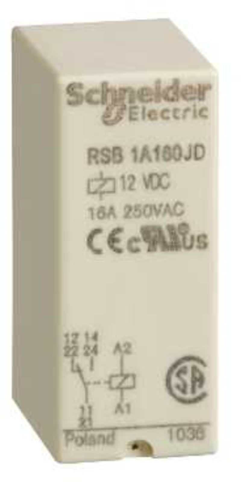 Schneider Electric Interface plug-in relay, 16 A, 1 CO, 12 V DC RSB1A160JD