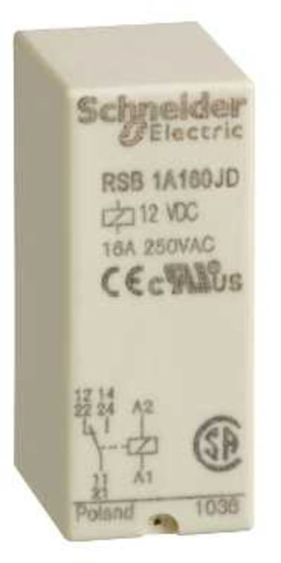 Schneider Electric Interface plug-in relay, 16 A, 1 CO, 12 V DC RSB1A160JD