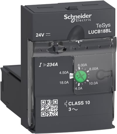 Schneider Electric Advanced control unit, TeSys U, 4.5-18A, 3P motors, protection & diagnostic, class 10, coil 24V DC LUCB18BL