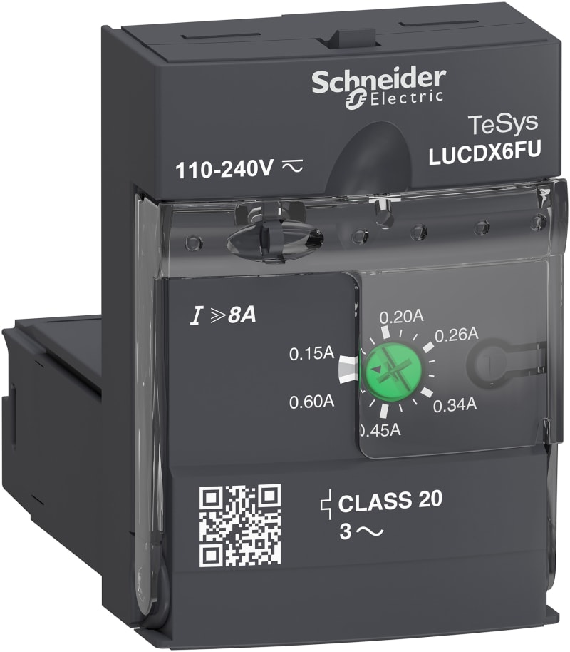 Schneider Electric Advanced control unit, TeSys U, 0.15-0.6A, 3P motors, protection & diagnostic, class 20, coil 110-240V AC/DC LUCDX6FU