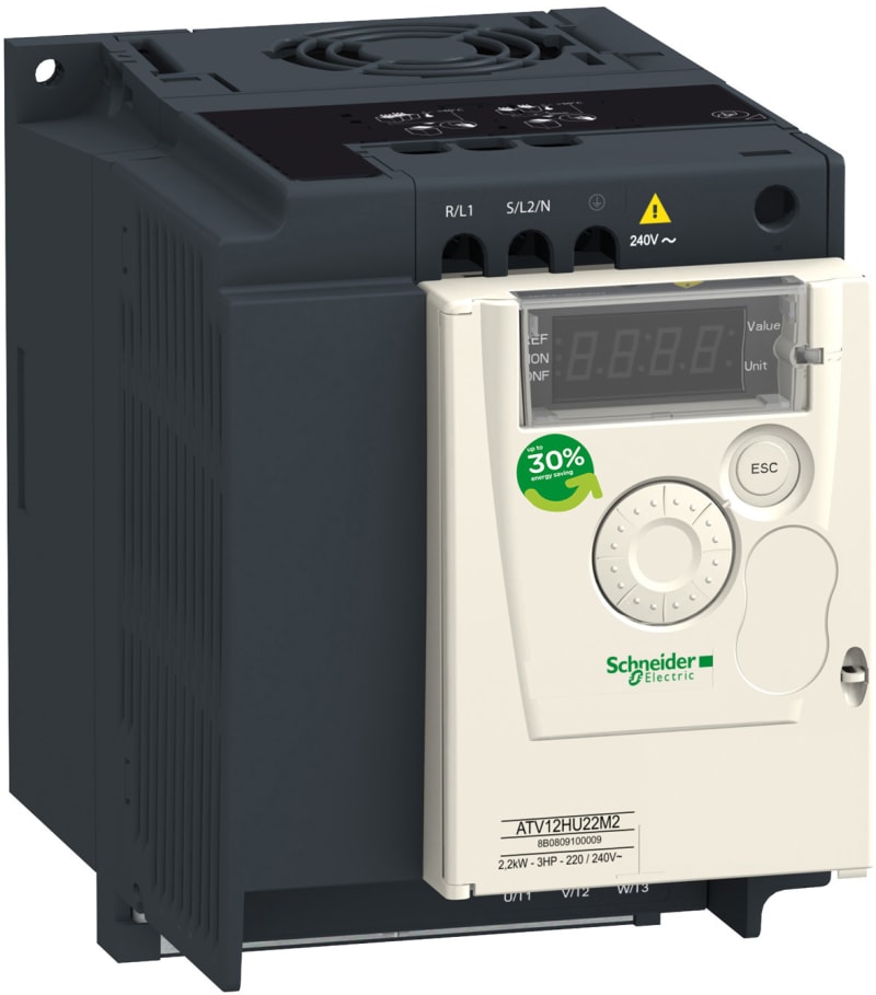 Schneider Electric variable speed drive ATV12 - 2.2kW - 3hp - 200..240V - 1PH - with heat sink ATV12HU22M2