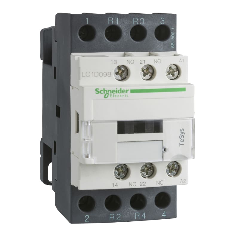 Schneider Electric Contactor, TeSys Deca, 4P(2NO+2NC), AC-1, <=440V, 32A, 48VDC coil, screw clamp terminal LC1D188ED