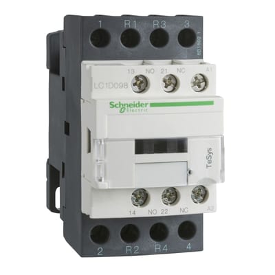 Schneider Electric Contactor, TeSys Deca, 4P(2NO+2NC), AC-1, <=440V, 32A, 48VDC coil, screw clamp terminal LC1D188ED