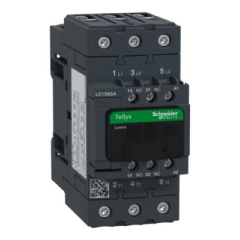 Schneider Electric Contactor, TeSys Deca, 3P(3 NO), AC-3/AC-3E, <=400V, 65A, 115V AC 50/60Hz coil, screw clamp terminals LC1D65AFE7