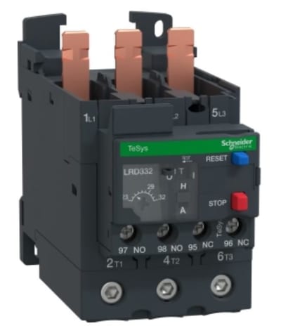 Schneider Electric Thermal overload relay, TeSys Deca, 690VAC, 23 to 32A, 1NO+1NC, class 10A, EverLink screw terminals LRD332