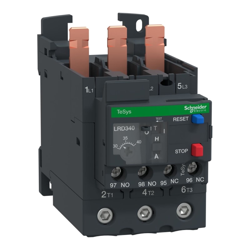 Schneider Electric Thermal overload relay, TeSys Deca, 690VAC, 30 to 40A, 1NO+1NC, class 10A, EverLink BTR screw LRD340