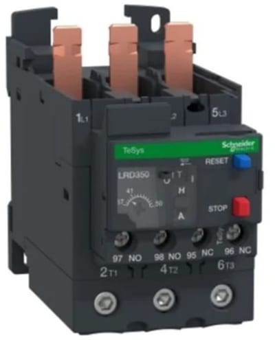 Schneider Electric Thermal overload relay, TeSys Deca, 690VAC, 37 to 50A, 1NO+1NC, class 10A, EverLink BTR screw LRD350