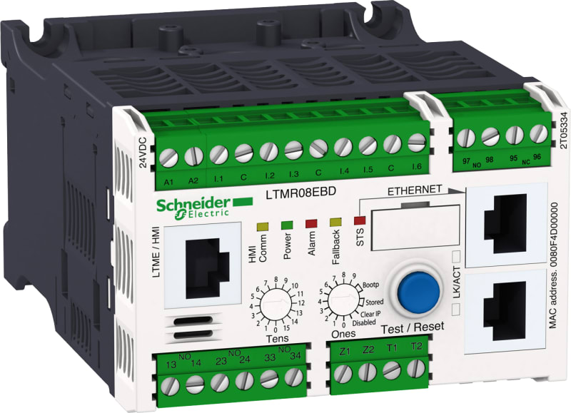 Schneider Electric Motor Management, TeSys T, motor controller, Ethernet/IP, Modbus/TCP, 6 logic inputs, 3 logic outputs, 1.35 to 27A, 100 to 240 VAC LTMR27EFM