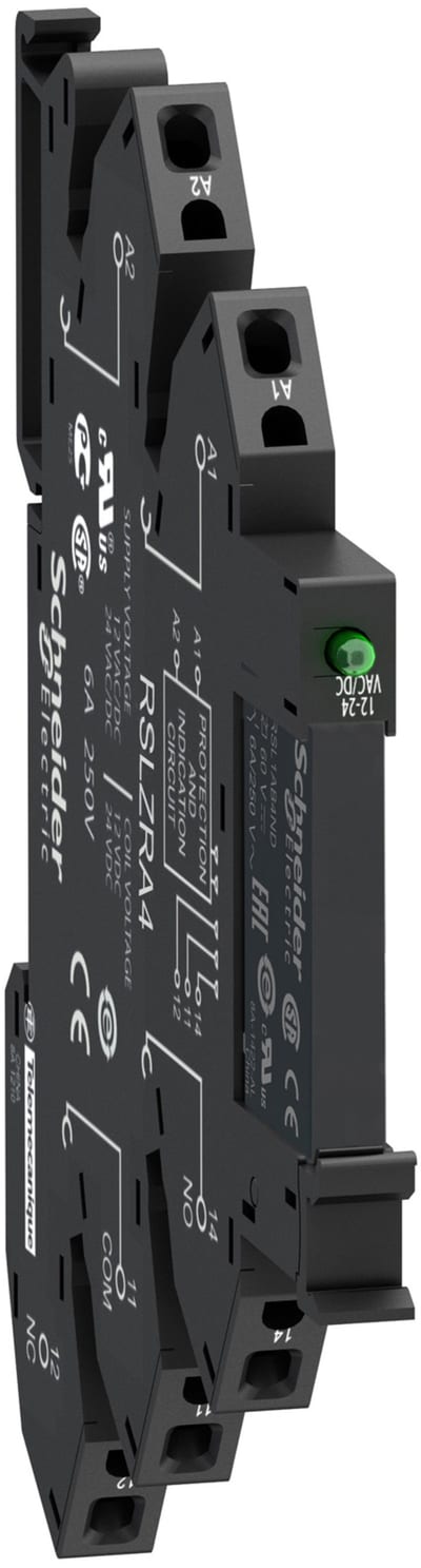 Schneider Electric Slim interface relay pre-assembled, 6 A, 1 CO, LED, protection module, spring terminal, 230 V AC RSL1PRPU