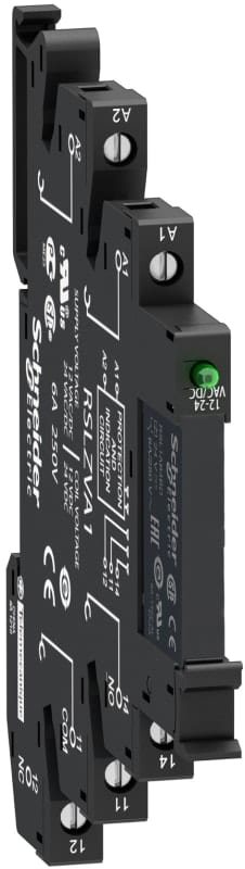 Schneider Electric Slim interface relay pre-assembled, 6 A, 1 CO, LED, protection module, screw connector, 230 V AC RSL1PVPU