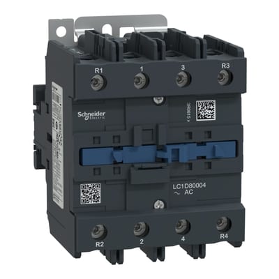 Schneider Electric Contactor, TeSys Deca, 4P(4NO), AC-1, 440V, 125A, 230V AC 50/60Hz coil, screw clamp terminal LC1D80004P7
