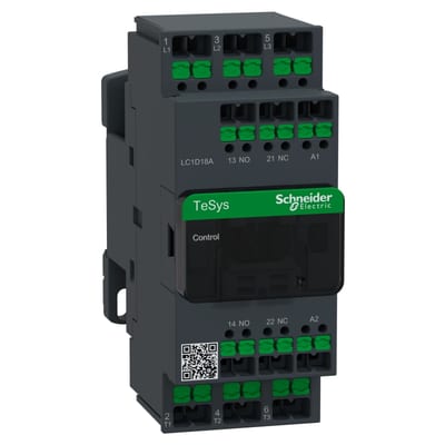 Schneider Electric Contactor, TeSys Deca, 3P(3NO), AC-3/3E, <=440V, 18A, 115V AC 50/60Hz coil, snap-in terminals LC1D18AFE7