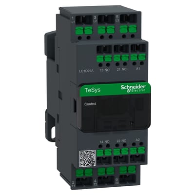 Schneider Electric Contactor, TeSys Deca, 3P(3NO), AC-3/3E, <=440V, 25A, 32V AC 50/60Hz coil, snap-in terminals LC1D25AC7