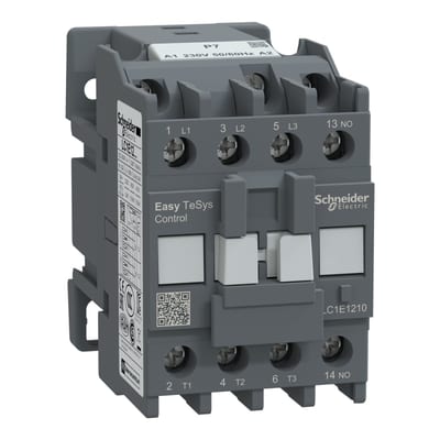 Schneider Electric Contactor,Easy TeSys Control,LC1E,3P(3NO),AC-3/AC-3E,≤440V,12A,230V AC coil,1NO auxiliary contact LC1E1210P7