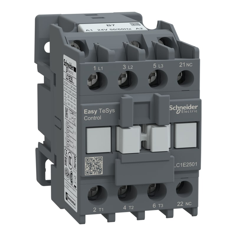 Schneider Electric Contactor,Easy TeSys Control,LC1E,3P(3NO),AC-3/AC-3E,≤440V,25A,24V AC coil,50/60Hz,1NC auxiliary contact LC1E2501B7