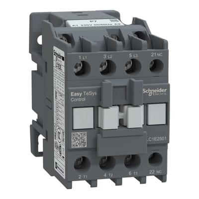 Schneider Electric Contactor,Easy TeSys Control,LC1E,3P(3NO),AC-3/AC-3E,≤440V,25A,230V AC coil,1NC auxiliary contact LC1E2501P7
