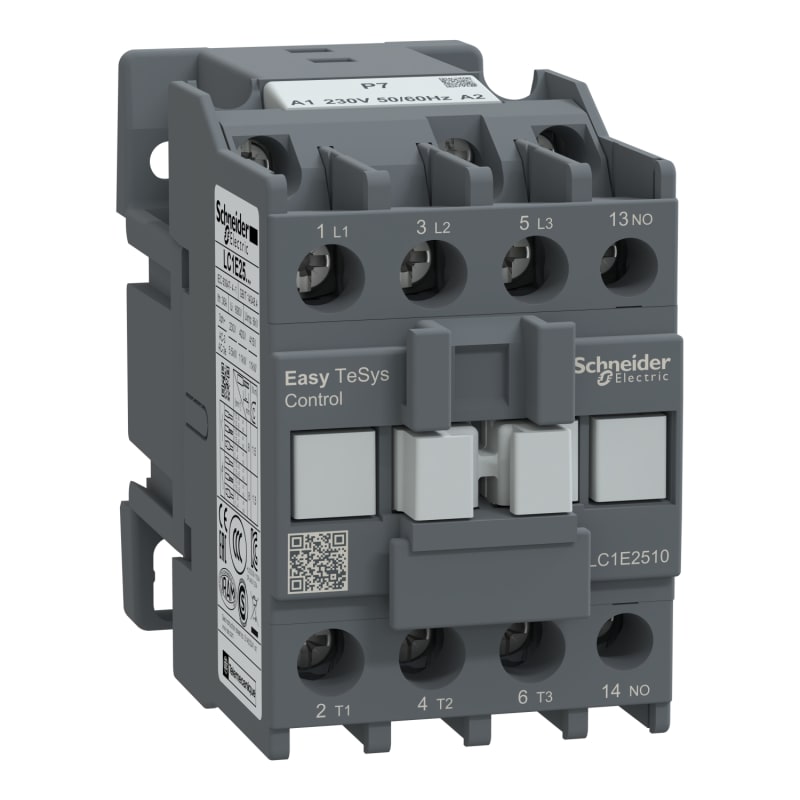 Schneider Electric Contactor,Easy TeSys Control,LC1E,3P(3NO),AC-3/AC-3E,≤440V,25A,230V AC coil,1NO auxiliary contact LC1E2510P7