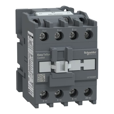 Schneider Electric Contactor,Easy TeSys Control,LC1E,3P(3NO),AC-3/AC-3E,≤440V,32A,24V AC coil,50/60Hz,1NC auxiliary contact LC1E3201B7