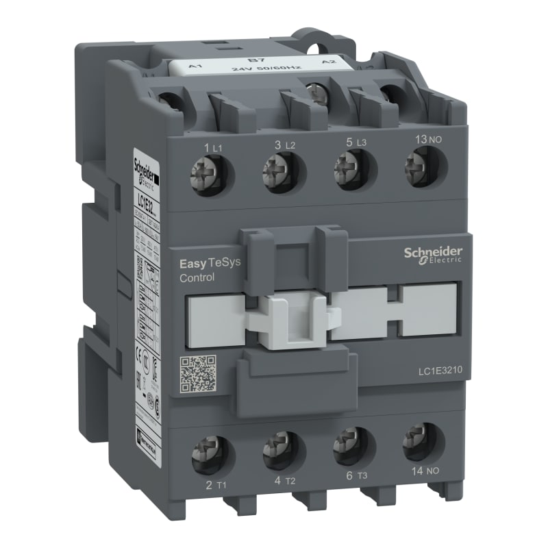 Schneider Electric Contactor,Easy TeSys Control,LC1E,3P(3NO),AC-3/AC-3E,≤440V,32A,24V AC coil,50/60Hz,1NO auxiliary contact LC1E3210B7