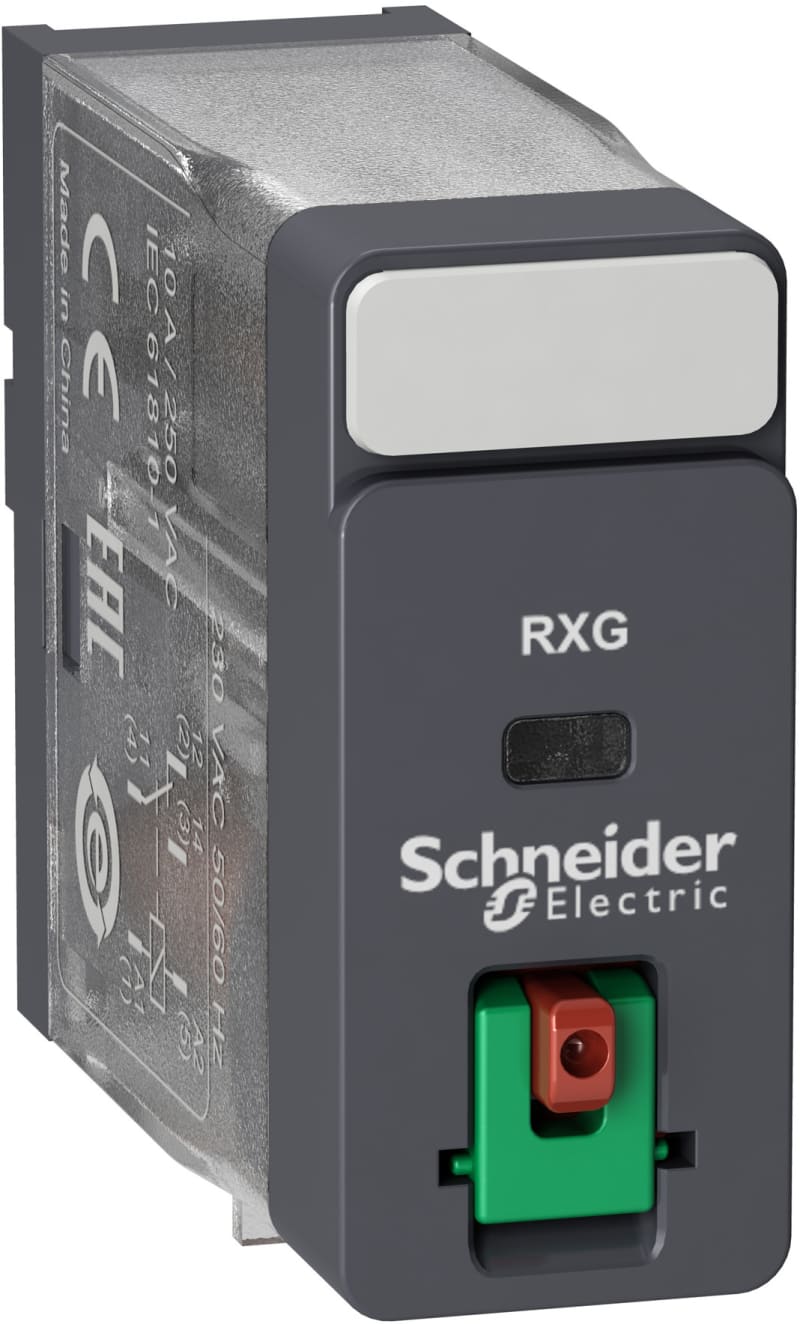 Schneider Electric Interface plug-in relay, 10 A, 1 CO, lockable test button, 24 V AC RXG11B7