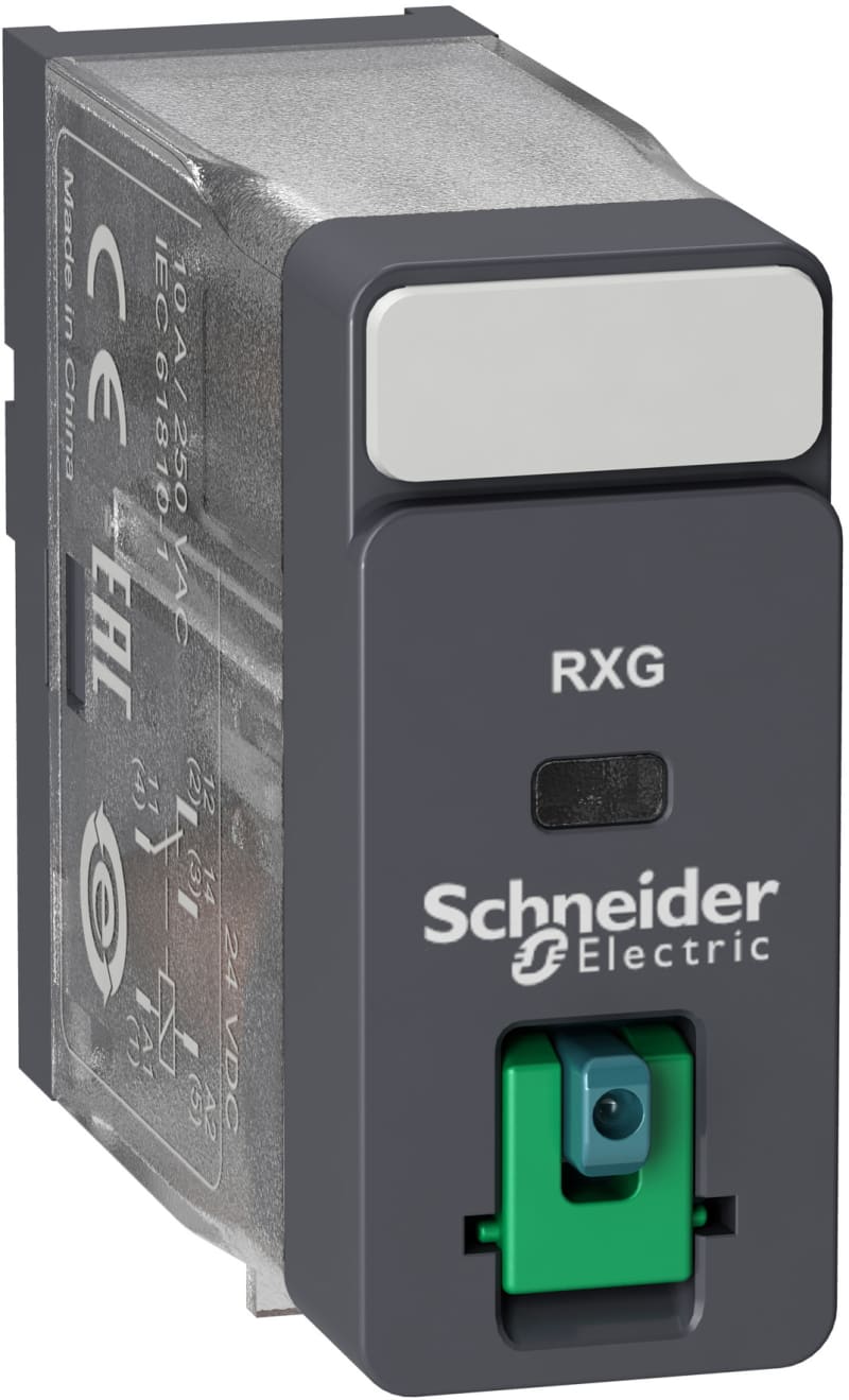 Schneider Electric Interface plug-in relay, 10 A, 1 CO, lockable test button, 24 V DC RXG11BD