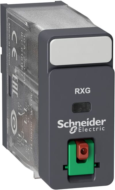Schneider Electric Interface plug-in relay, 10 A, 1 CO, lockable test button, 120 V AC RXG11F7