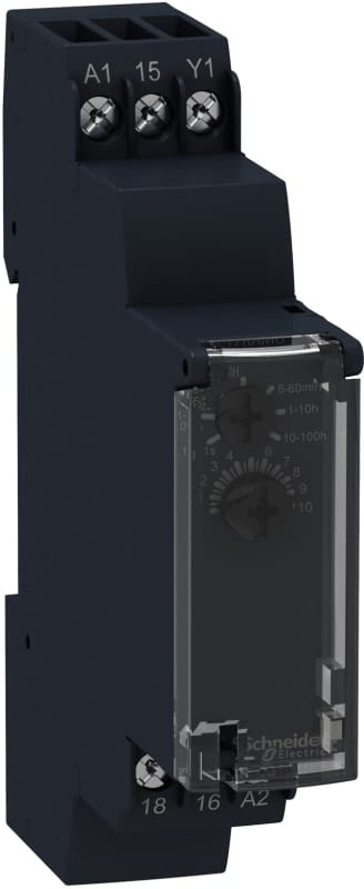 Schneider Electric Modular timing relay, 8 A, 1 CO, 1 S..100 h, off delay, 24...240 V AC RE17RCMU