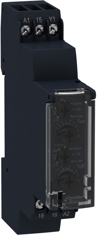 Schneider Electric Modular timing relay, 8 A, 1 CO, 1 S..100 h, asymmetrical flashing, 24...240 V AC RE17RLMU