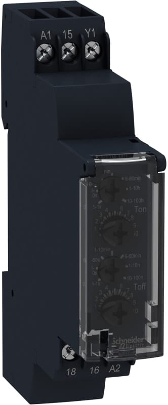 Schneider Electric Modular timing relay, 8 A, 1 CO, 1 S..100 h, asymmetrical flashing, 24...240 V AC RE17RLMU