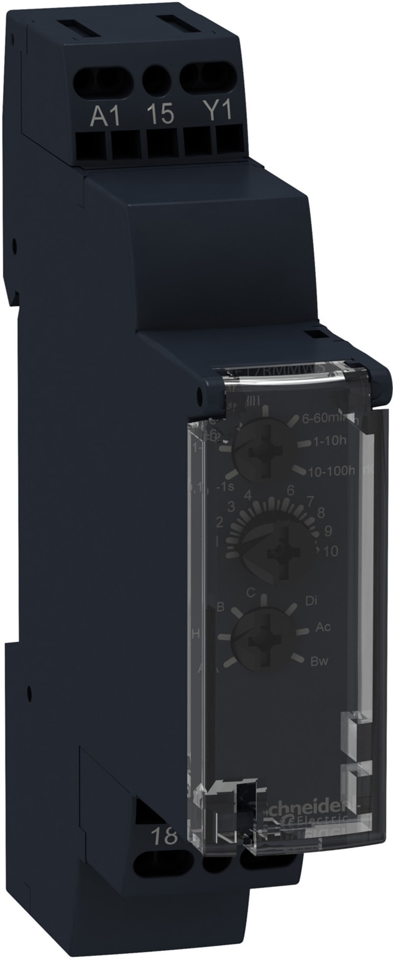 Schneider Electric Modular timing relay, 8 A, 1 CO, 1 S..100 h, time delay, 12...240 V AC/DC RE17RMXMU