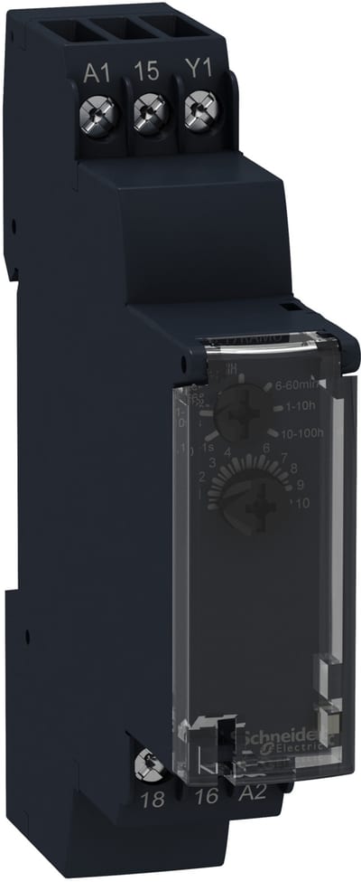 Schneider Electric timing on impulse, one shot timing relay - 1 S..100 h - 24..240 V AC - 1 OC RE17RBMU
