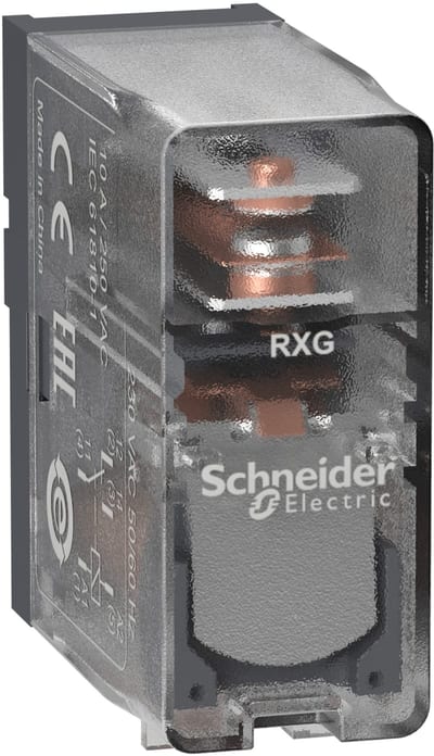 Schneider Electric Interface plug-in relay, 10 A, 1 CO, clear cover, 230 V AC RXG15P7