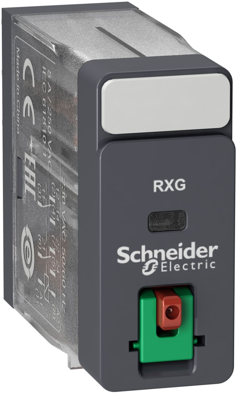 Schneider Electric Interface plug-in relay, 5 A, 2 CO, lockable test button, 230 V AC RXG21P7