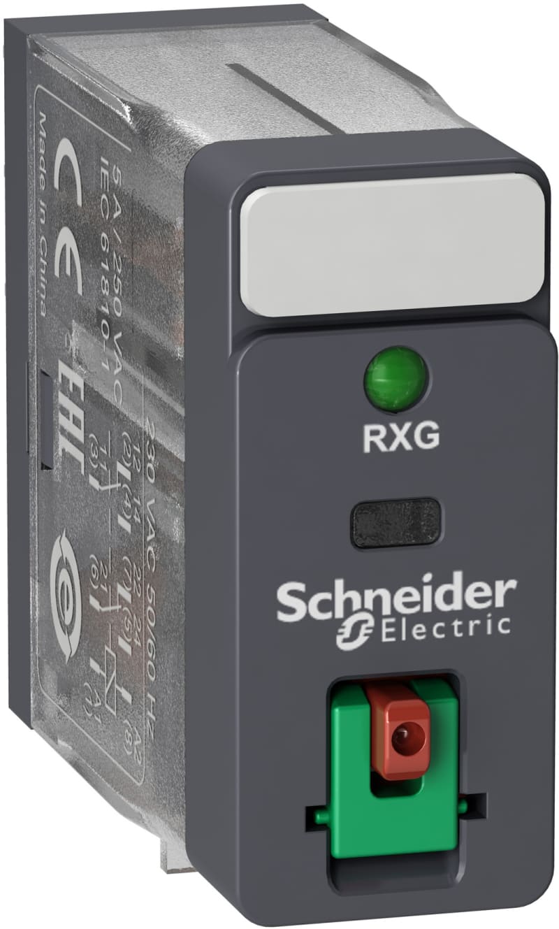 Schneider Electric Interface plug-in relay, 5 A, 2 CO, lockable test button, LED, 120 V AC RXG22F7