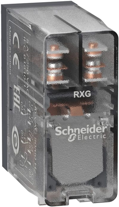 Schneider Electric Interface plug-in relay, 5 A, 2 CO, clear cover, 24 V AC RXG25B7