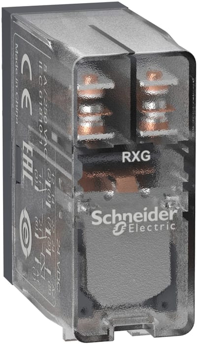 Schneider Electric Interface plug-in relay, 5 A, 2 CO, clear cover, 24 V DC RXG25BD