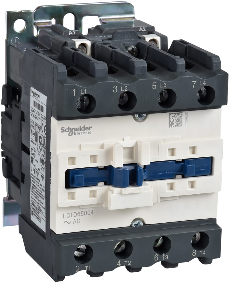 Schneider Electric Contactor, TeSys Deca, 4P(4NO), AC-1, 440V, 125A, 220V AC 50/60Hz coil, screw clamp terminal LC1D80004M7