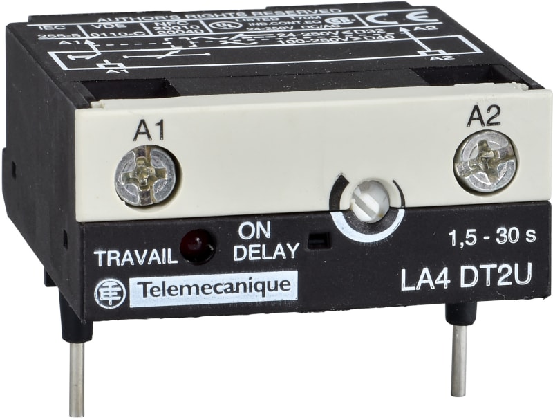 Schneider Electric electronic timer module - type on delay 0.1...2 s - 24...250 V DC/AC LA4DT0U