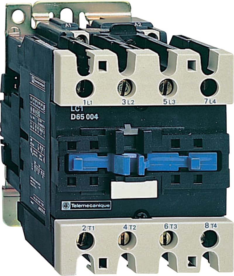 Schneider Electric Contactor, TeSys Deca, 4P(2NO+2NC),AC-1, <=440V, 60 A 220V AC 50/60Hz coil, screw clamp terminal LC1D40008M7