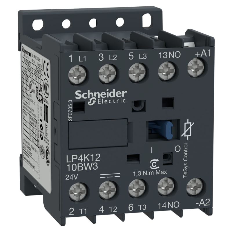 Schneider Electric TeSys K contactor - 3P - AC-3 <= 440 V 12 A - 1 NO aux. - 24 V DC coil LP4K1210BW3