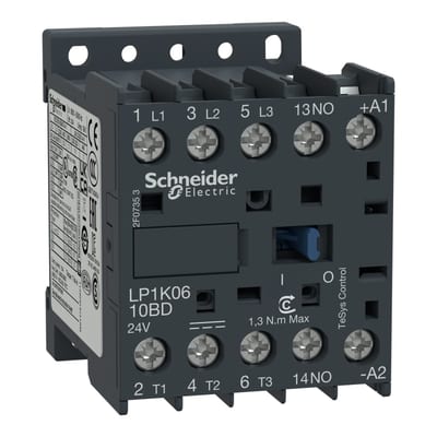 Schneider Electric TeSys K contactor - 3P - AC-3 <= 440 V 6 A - 1 NO aux. - 24 V DC coil LP1K0610BD