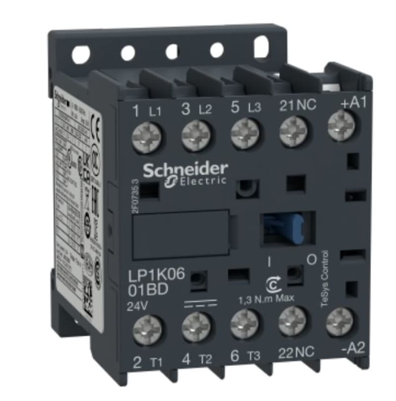 Schneider Electric TeSys K contactor - 3P - AC-3 <= 440 V 6 A - 1 NC aux. - 24 V DC coil LP1K0601BD