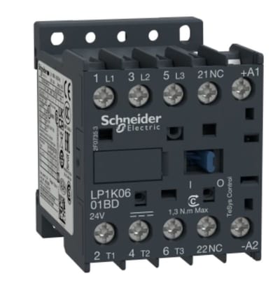 Schneider Electric TeSys K contactor - 3P - AC-3 <= 440 V 6 A - 1 NC aux. - 24 V DC coil LP1K0601BD