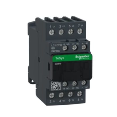 Schneider Electric Contactor, TeSys Deca, 4P(4 NO), AC-1, <=440V, 32A, 24VDC standard coil, screw clamp terminal LC1DT32BD