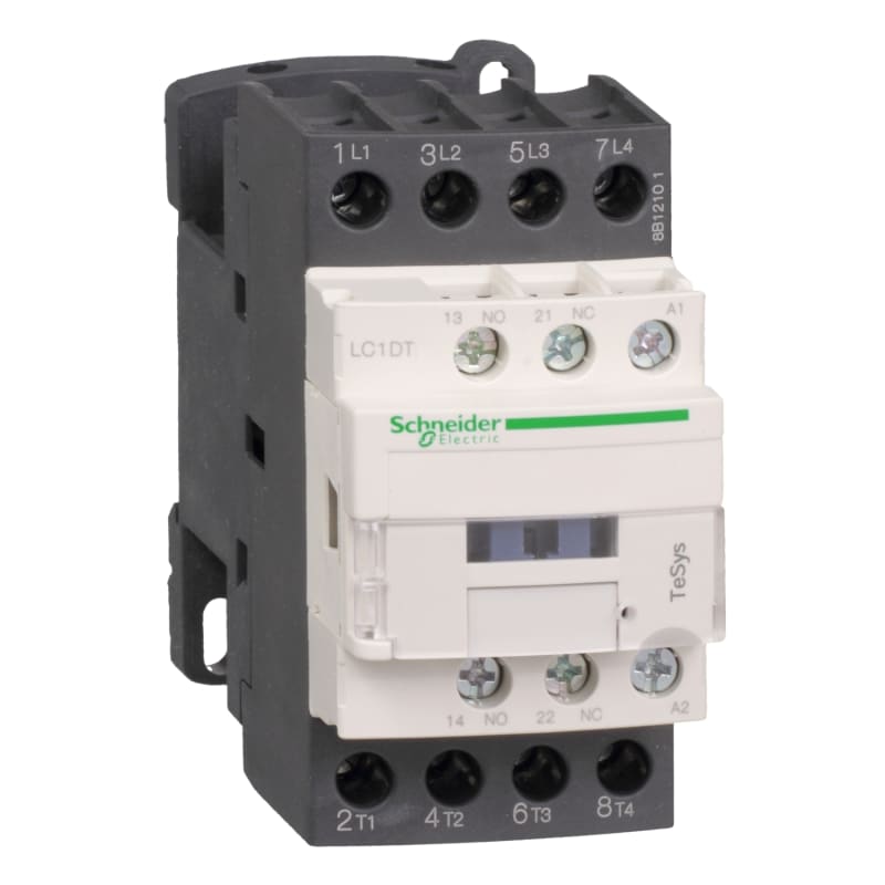 Schneider Electric Contactor, TeSys Deca, 4P(4 NO), AC-1, <=440V, 40A, 24VDC low consumption coil, screw clamp terminal LC1DT40BL