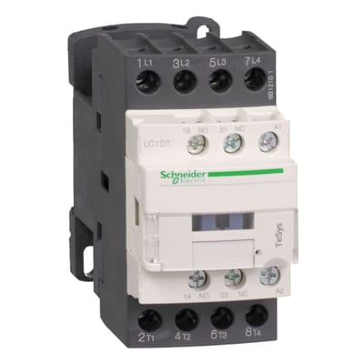 Schneider Electric Contactor, TeSys Deca, 4P(4 NO), AC-1, <=440V, 40A, 24VDC low consumption coil, screw clamp terminal LC1DT40BL