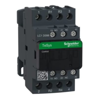 Schneider Electric Contactor, TeSys Deca, 4P(2NO+2NC), AC-1, <=440V, 20A, 230VAC 50/60Hz coil, screw clamp terminal LC1D098P7