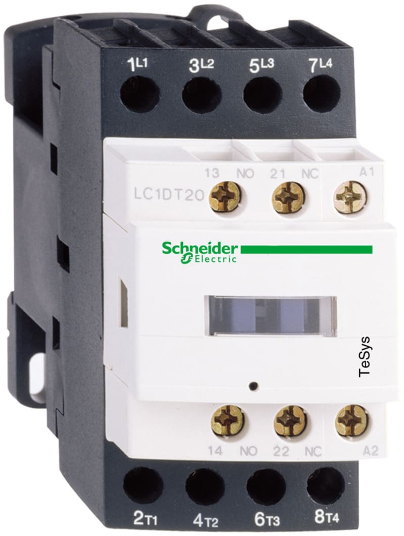 Schneider Electric Contactor, TeSys Deca, 4P(2NO+2NC), AC-1, <=440V, 25A, 110VAC 50/60Hz coil, screw clamp terminal LC1D128F7