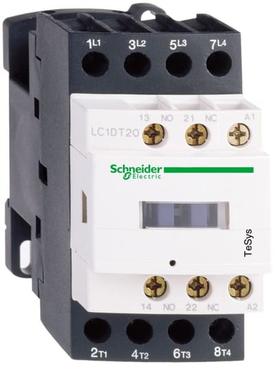 Schneider Electric Contactor, TeSys Deca, 4P(2NO+2NC), AC-1, <=440V, 25A, 110VAC 50/60Hz coil, screw clamp terminal LC1D128F7