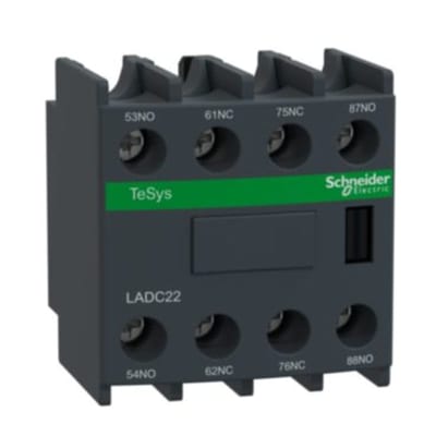 Schneider Electric Auxiliary contact block, TeSys D, 2NO + 2NC (inc. 1NO + 1NC make before break), front mounting, screw clamp terminals LADC22